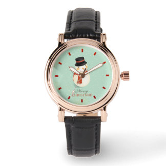 Retro Kerst Vrouwen Zwart Lederen Horloge