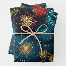 Retro Kerst Vuurwerk Inpakpapier Vel