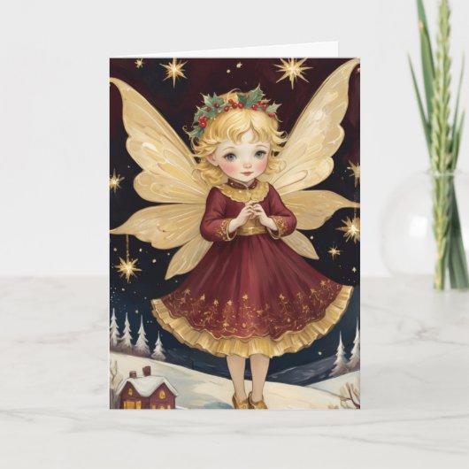 Retro Kerst Winter Fairy Custom Text Kaart (Voorkant)