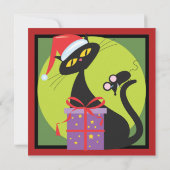 Retro Kerst Zwart Kat Zwart Muis Kaart (Achterkant)