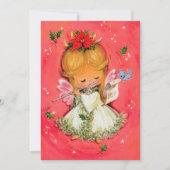  Retro-kerstangel die flute speelt Feestdagenkaart (Voorkant)