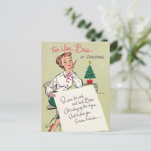  retro kerstbaas vrouw briefkaart (Staand voorkant)