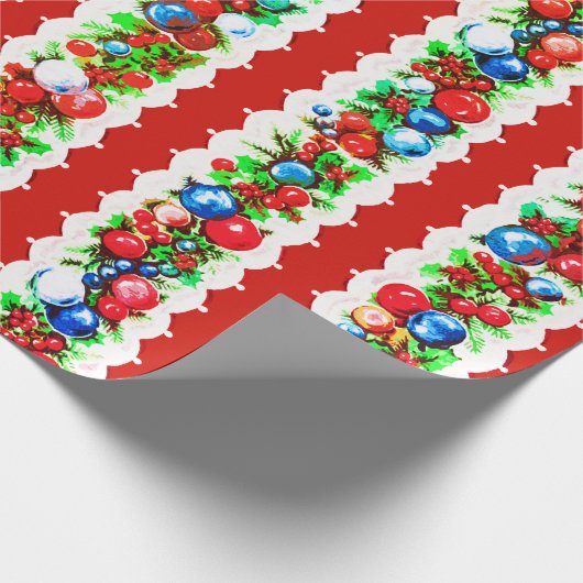  retro kerstbal Garland Stripe Cadeaupapier (Hoek)