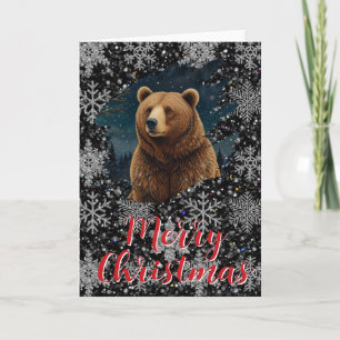 Retro Kerstbeer maanlandschap Kaart