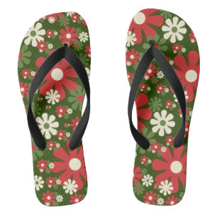 Retro kerstbloemen 60-70 jaar esthetische bloemen teenslippers