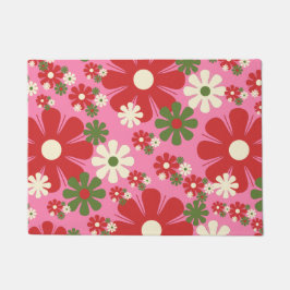 Retro kerstbloemen 60s 70s Roze Floral Deurmat