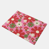 Retro kerstbloemen 60s 70s Roze Floral Deurmat (Schuin)