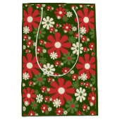 Retro kerstbloemen 60s Floral Pattern 70s Medium Cadeauzakje (Voorkant)