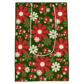 Retro kerstbloemen 60s Floral Pattern 70s Medium Cadeauzakje (Achterkant)