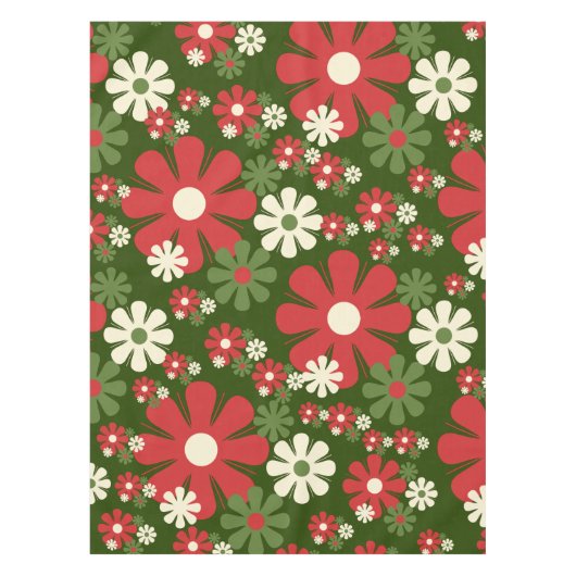 Retro kerstbloemen 60s Floral Pattern 70s Tafelkleed (Voorkant)