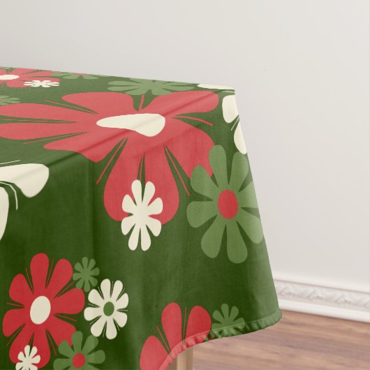 Retro kerstbloemen 60s Floral Pattern 70s Tafelkleed (Voorbeeld)