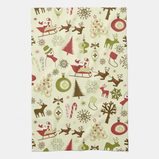 Retro Kerstbol patroon keukenhanddoek (Verticaal)