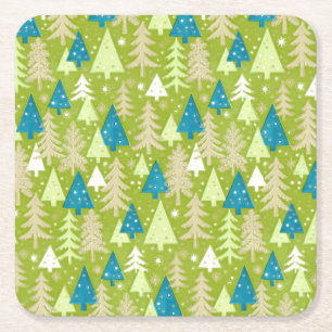 Retro kerstbomen 4" Onderzetters