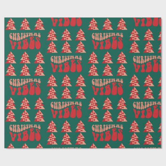 Retro kerstbomen cadeaupapier (Vlak)