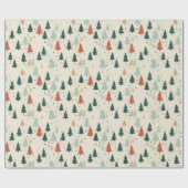 Retro Kerstbomen Cadeaupapier (Vlak)