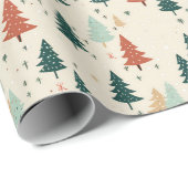 Retro Kerstbomen Cadeaupapier (Rol Hoek)