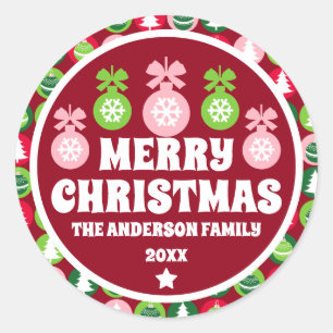  retro kerstbomen en Ornamenten Ronde Sticker