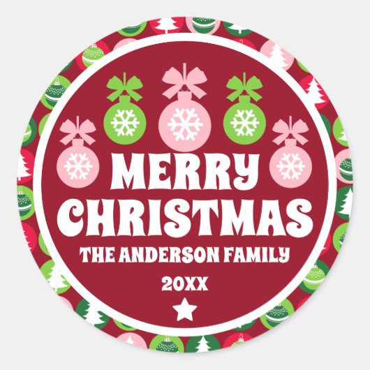  retro kerstbomen en Ornamenten Ronde Sticker (Voorkant)