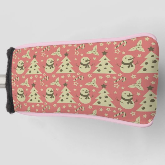 Retro Kerstbomen holly bessen ster snoep Golfheadcover (Voorkant)