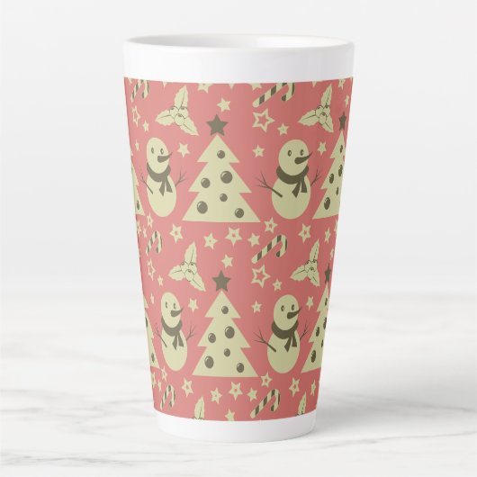 Retro Kerstbomen holly bessen ster snoep Latte Mok (Voorkant)