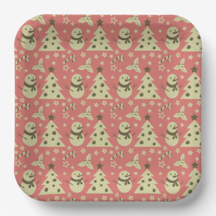Retro Kerstbomen holly bessen ster snoep Papieren Bordje