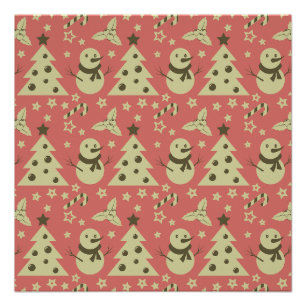 Retro Kerstbomen holly bessen ster snoep Perfect Poster