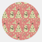 Retro Kerstbomen holly bessen ster snoep Ronde Sticker (Voorkant)