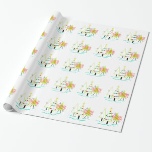 retro kerstbomen in mid century modern stijl cadeaupapier