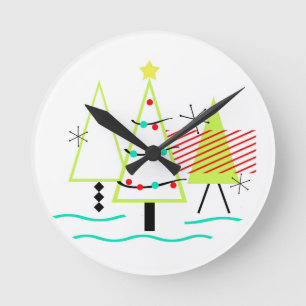 retro kerstbomen in mid century modern stijl ronde klok