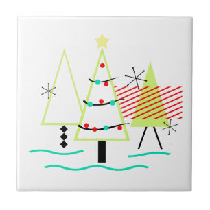 retro kerstbomen in mid century modern stijl tegeltje