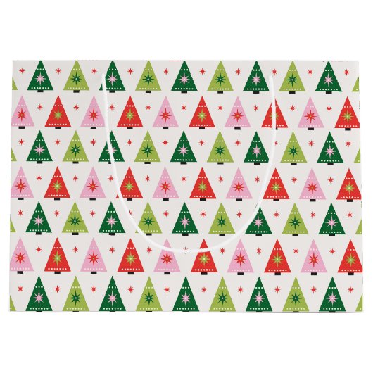 Retro kerstbomen met papierbladen groot cadeauzakje (Voorkant)