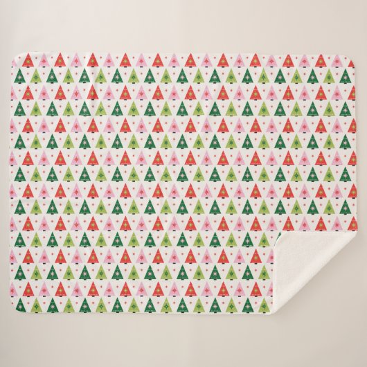 Retro Kerstbomen rood, groen en roze Sherpa Deken (Voorkant (horizontaal))