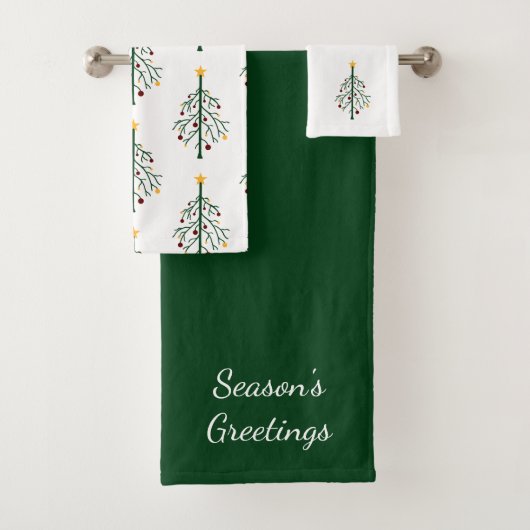 Retro kerstbomen Whimsical Green White Bad Handdoek (Insitu)