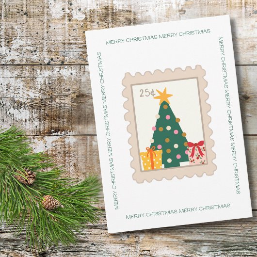 Retro Kerstboom cadeaus stempel & Familiefoto Kaart