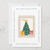 Retro Kerstboom cadeaus stempel & Familiefoto Kaart (Voorkant)