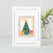 Retro Kerstboom cadeaus stempel & Familiefoto Kaart (Staand voorkant)