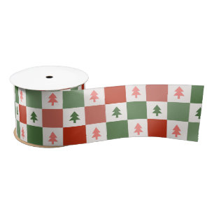 Retro kerstboom dambord vakantie patroon lint