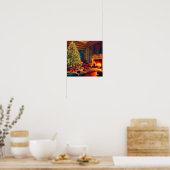 Retro kerstboom en open haard poster (Keuken)
