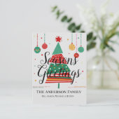 Retro kerstboom  feestdagenkaart (Staand voorkant)