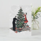 Retro kerstboom feestdagenkaart (Staand voorkant)