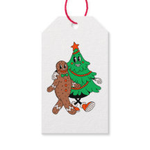 Retro Kerstboom & Gingerbread Gift Label