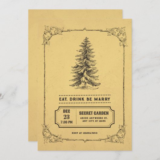 retro kerstboom kaart (Voorkant / Achterkant)