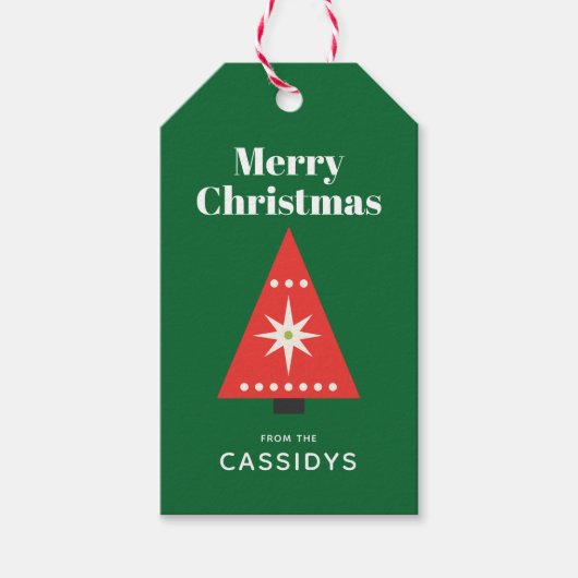 Retro Kerstboom Op Maat Cadeaulabel (Voorkant)