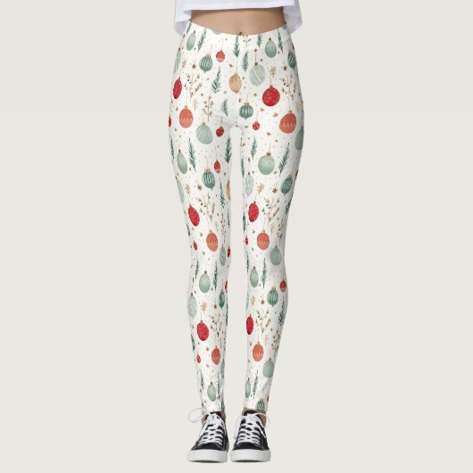 Retro Kerstboom Ornamente Leggings (Voorkant)