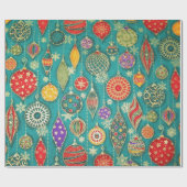Retro Kerstboom Ornamenten op Aqua Gift Cadeaupapier (Vlak)