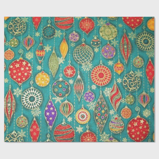 Retro Kerstboom Ornamenten op Aqua Gift Cadeaupapier (Vlak)