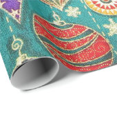 Retro Kerstboom Ornamenten op Aqua Gift Cadeaupapier (Rol Hoek)