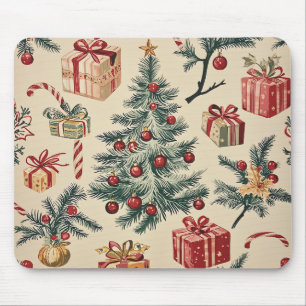 Retro Kerstboom Rood Groen Crème Vakantie Muismat
