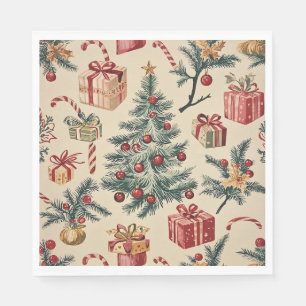 Retro Kerstboom Rood Groen Crème Vakantie Servet
