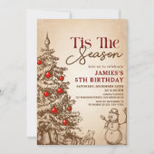 Retro Kerstboom Verjaardagsfeest Kaart (Voorkant)